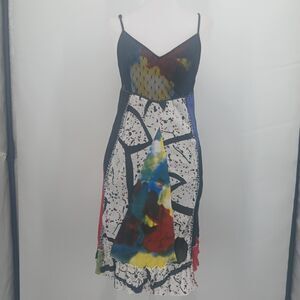 womans kessley cotton dress size small black and white multi colored abstract